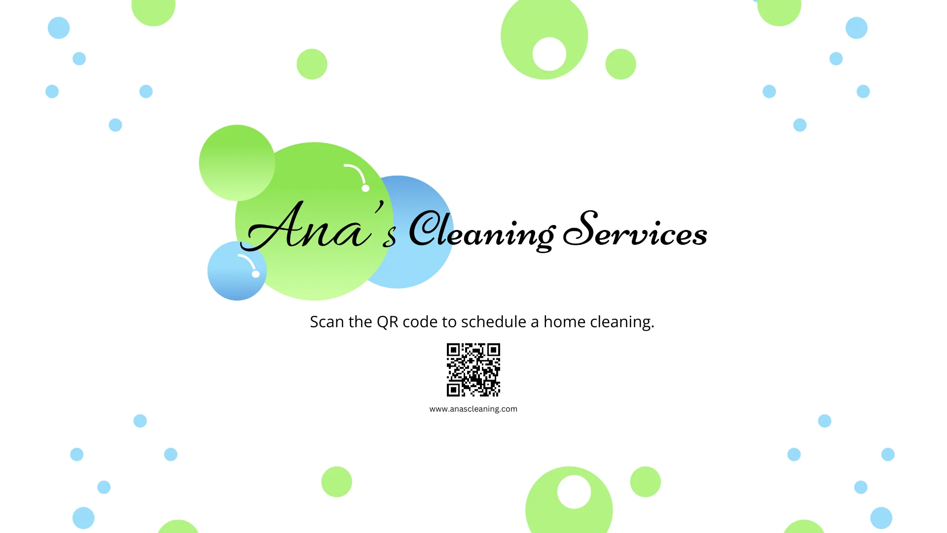 Ana's Cleaning gift card, white face with the bubble logo